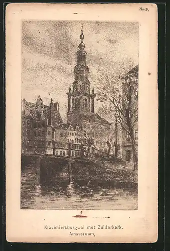 AK Amsterdam, Kloveniersburgwal met Zuiderkerk