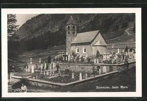 AK Pontresina, Santa Maria mit Friedhof