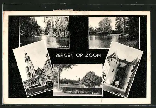AK Bergen op Zoom, Stadspark, St. Gertrudistoren, Ravelijn