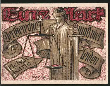 Notgeld Tonndorf-Lohe 1921, 1 Mark, Justitia hält Waage & Schwert