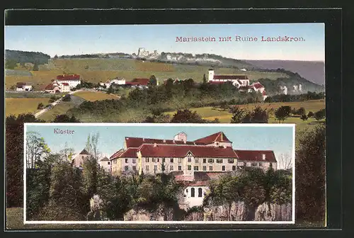 AK Mariastein, Panorama mit Ruine Landskron und Kloster