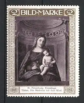 Reklamemarke Bildmarken-Serie: "Madonna mit Kind" von Tizian in der St. Petersburger Eremitage