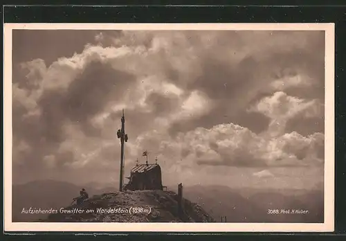 AK Gipfelkreuz auf dem Wendelstein bei aufziehendem Gewitter