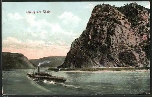 AK Dampfschiff auf dem Rhein an der Loreley