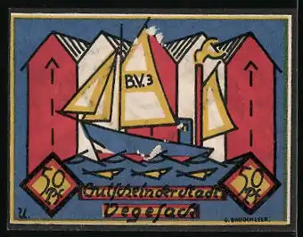 Notgeld Vegesack 1921, 50 Pfennig, Segelschiff