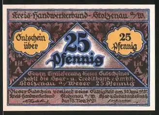 Notgeld Stolzenau an der Weser 1921, 25 Pfennig, Schneider bei der Arbeit und Gildewappen