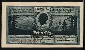 Notgeld Schierke im Harz 1921, 10 Pfennig, Goethe-Porträt, Blick auf den Brocken
