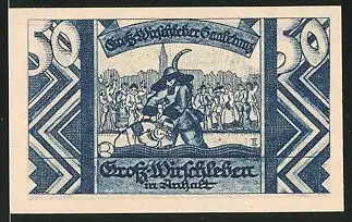 Notgeld Gross-Wirschleben in Anhalt 1921, 50 Pfennig, Landschaftsmotiv, Gross-Wirschlebener Saaletanz