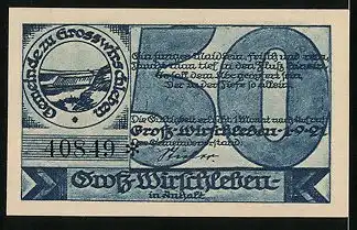 Notgeld Gross-Wirschleben in Anhalt 1921, 50 Pfennig, Landschaftsmotiv, Gross-Wirschlebener Saaletanz