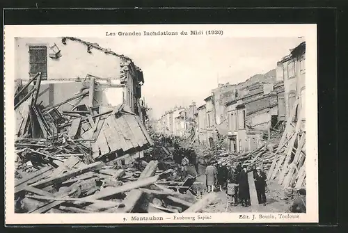 AK Montauban, Faubourg Sapiac, durch Hochwasser zerstörte Gebäude 1930