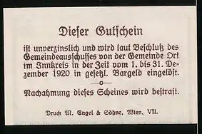 Notgeld Ort im Innkreis 1920, 20 Heller, Burg Ort 1623