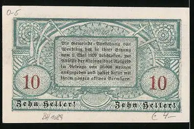 Notgeld Wendling 1920, 10 Heller, Ortsansicht