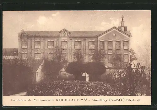 AK Montlhéry, carte promotionnelle pour l'institution de jeunes filles de Mlle Rouillaud