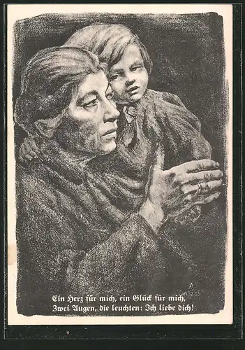 AK Bildnis einer Mutter mit ihrem Kind, Spruch