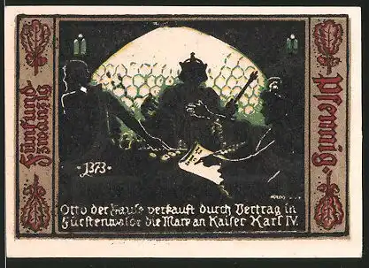 Notgeld Fürstenwalde an der Spree 1921, 25 Pfennig, Stadtwappen, Otto verkauft Fürstenwalde an Kaiser Karl IV.