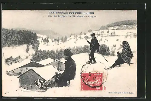 AK Vosges, Le Lugge et le Ski, Kinder fahren Schlitten u. mit Ski