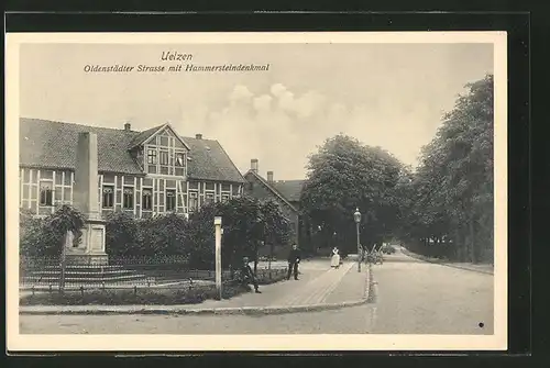 AK Uelzen, Oldenstädter Strasse mit Hammersteindenkmal