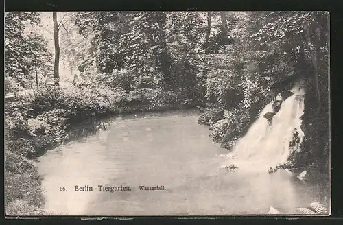 AK Berlin-Tiergarten, Wasserfall, idyllische Partie im Park