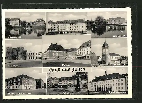 AK Jülich, Rathaus, Propsteikirche, Hexenturm