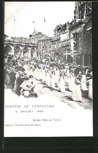AK Lausanne, Cortege du Centenaire 5.7.1903, Jeunes filles de Vevey, Festzug