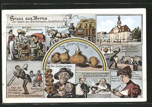 AK Borna, Stadt der Zwiebelzucht und Zwiebelkultur, Karikaturen