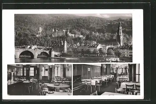 AK Heidelberg, Partie bei Brücke, Inneres von Hotel-Restaurant Hormuthei, Hauptstr. 142, Inh. P. Klaus