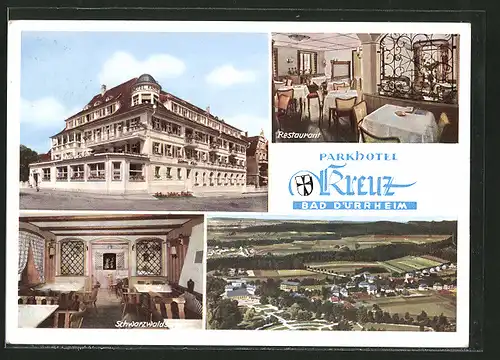 AK Bad Dürrheim, Parkhotel "Kreuz", Schwarzwaldstube, Restaurant, Ortspanorama