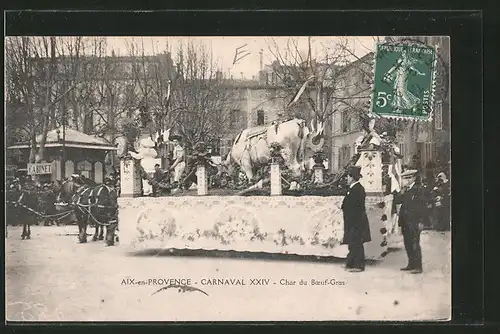 AK Aix-en-Provence, carnaval XXIV, char du boeufs-gras