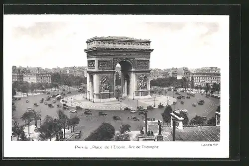 AK Paris, place de l' Étoile, L'Arc de Triomphe, Triumphbogen, Strassenbahn