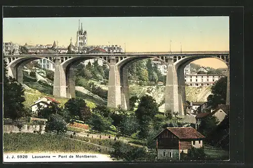 AK Lausanne, le pont de Montbenon, vue prise en direction de l'est