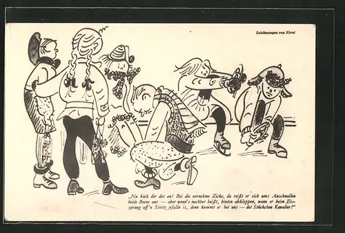 AK Frauen lästern übern einen Herrn beim Schlittschuhlaufen, Comic