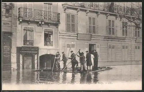 AK Paris, radeu quai de Billy, Männer auf einem Floss, Hochwasser 1910