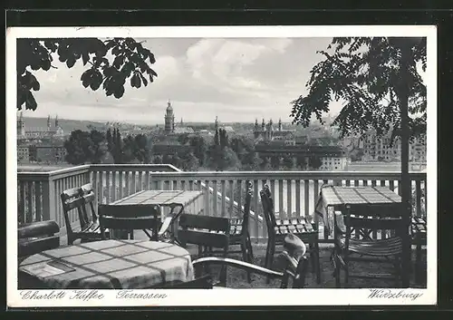 AK Würzburg, Charlott-Café, Terrassen mit Blick auf die Stadt