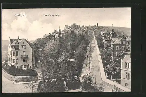 AK Stuttgart, Strasse Hasenbergsteige mit Villen