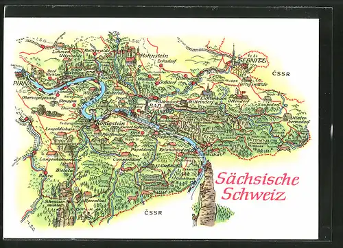 AK Bad Schandau, Orts- & Umgebungskarte