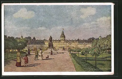 Künstler-AK Karlsruhe, grossherzogliches Residenzschloss nach einem Gemälde von August Gebhard