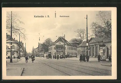 AK Karlsruhe, Karlstrasse mit Litfasssäule