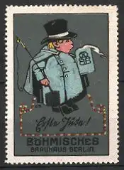 Künstler-Reklamemarke Georg Räder, Böhmisches Brauhaus Berlin, "Erste Güte!", Kutscher geniesst Bier
