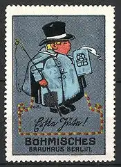 Künstler-Reklamemarke Georg Räder, Böhmisches Brauhaus Berlin, "Erste Güte!", Kutscher geniesst Bier