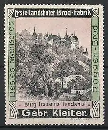 Reklamemarke Erste Landshuter Brotfabrik Gebrüder Kleiter, Burg Trausnitz