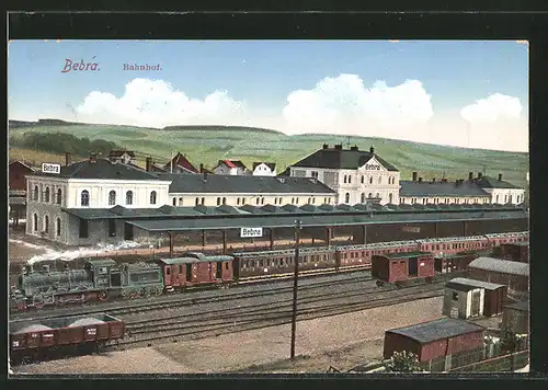 AK Bebra, Bahnhof mit Eisenbahn