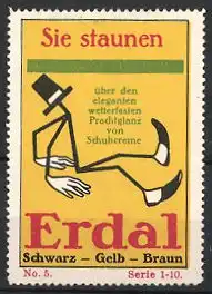 Reklamemarke "Erdal"-Schuhputz, "Schwarz-Gelb-Braun!", Figur mit Hut