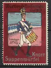 Reklamemarke \"Knorr\"-Suppenwürfel, Serie: Württembergische Uniformen 1813, Tambour vom VI. Infanterie-Regiment