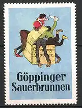 Reklamemarke "Göppinger Sauerbrunnen"-Mineralwasser, Kinder zanken um Wasserkiste
