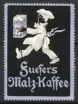 Reklamemarke Sueser's Malz-Kaffee, Koch mit Kaffee-Packung