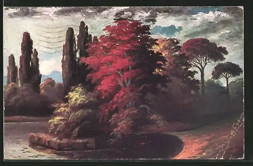 Künstler-AK Gottlieb Moritz Fiebiger: Bunte Herbstbäume