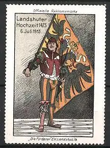 Reklamemarke Landshuter Hochzeit 1475, Ritter mit Standarte