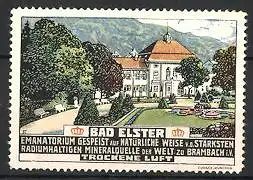 Reklamemarke Moorbad Bad Elster, Blick auf das Emanatorium