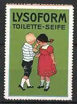 Reklamemarke "Lysoform"-Toilette-Seife, Junge und Mädchen mit Seife