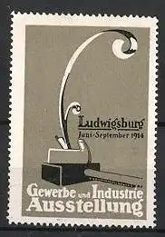 Reklamemarke Ludwigsburg, Gewerbe-und Industrie-Ausstellung 1914, Hobel, grau